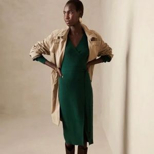 Banana Republic Netta Wrap Sweater Dress Emerald Green